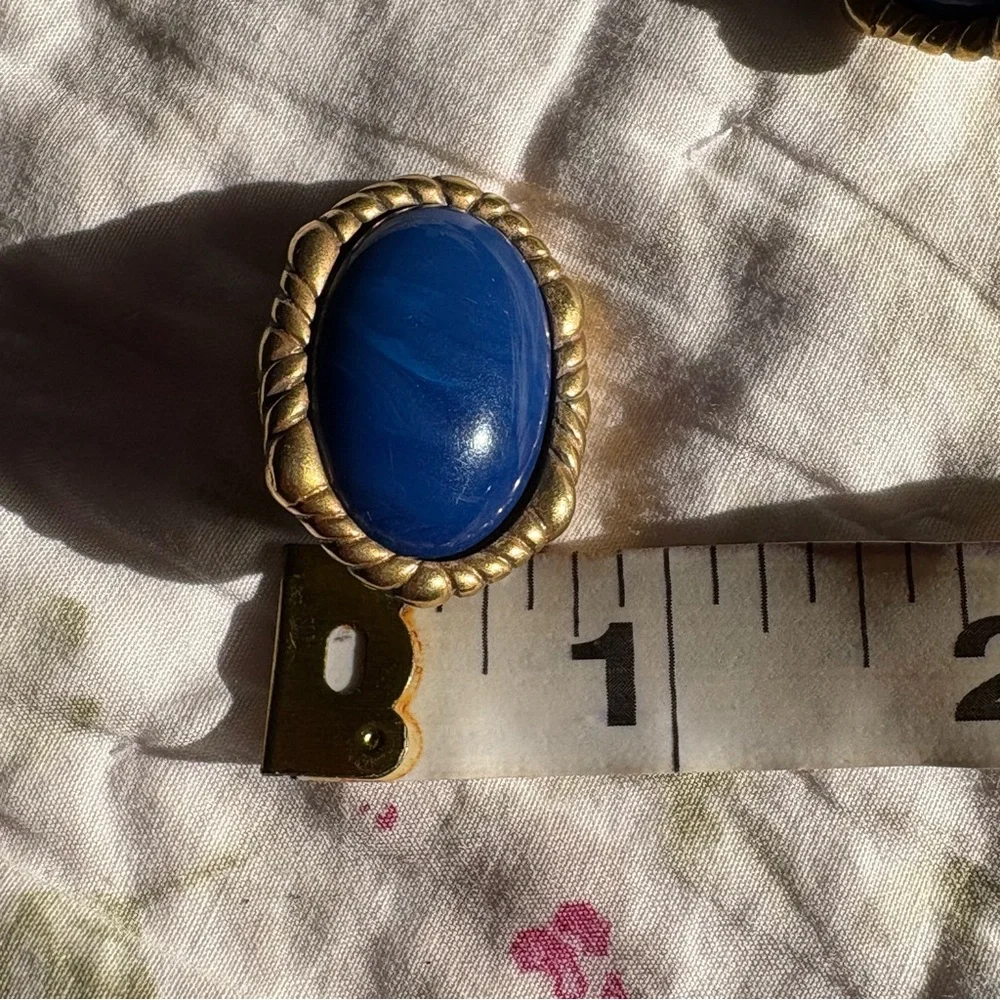 1928 vintage clip on earrings blue cabochon gold twisted rope art deco nautical - Picture 8 of 8